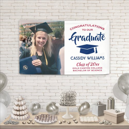 Congrats 1 Photo Red White and Blue Graduation Banner