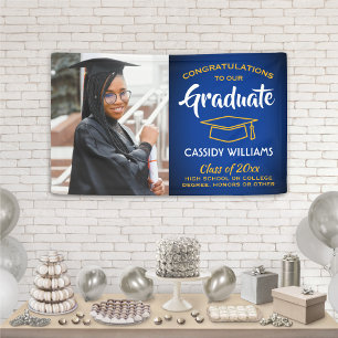 Congrats 1 Photo Royal Blue Gold Yellow Graduation Banner
