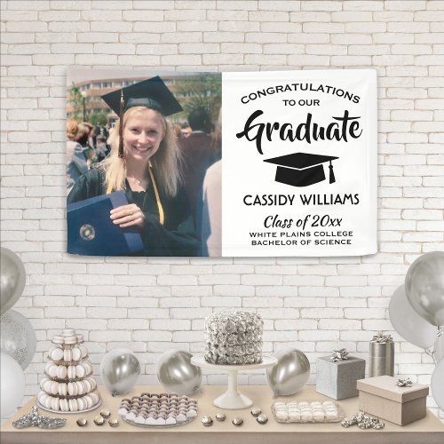 Congrats 1 Photo Simple Black and White Graduation Banner