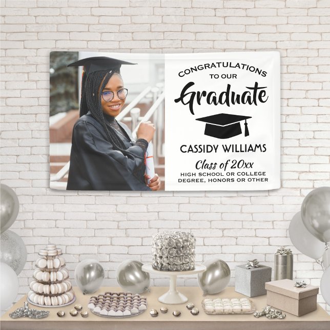 Congrats 1 Photo Simple Black and White Graduation Banner (Creator Uploaded)