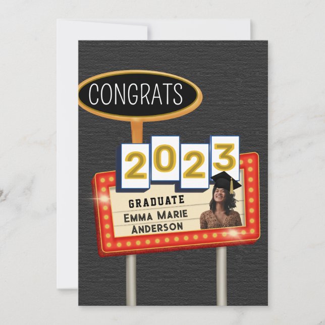 Congrats 2023 Graduate Black White Retro Billboard Announcement (Front)
