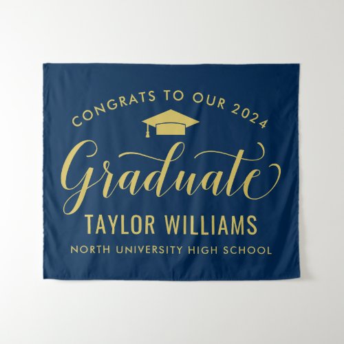 Congrats 2024 Graduate Navy Gold Graduation Tapestry