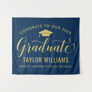 Congrats 2024 Graduate Navy Gold Graduation Tapestry