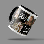 Congrats 2024 Graduate Photo Gift Mug<br><div class="desc">Personalized graduation gift mug featuring a stylish black background,  5 photos of the graduate,  faux gold glitter,  an academic cap,  modern grad quotes,  the class year,  their name,  and school or college.</div>