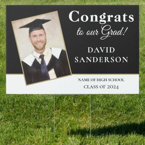 Congrats 2025 Grad Photo Name Black White Gold