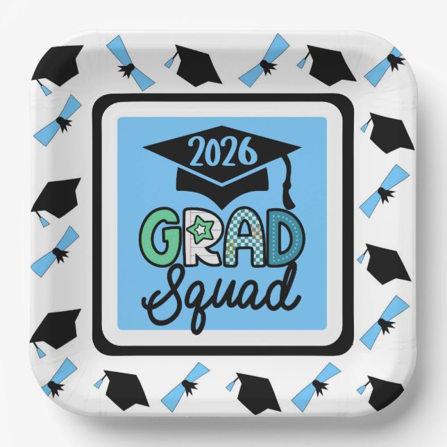 Congrats 2026 Grad Squad Paper Plates (Front)