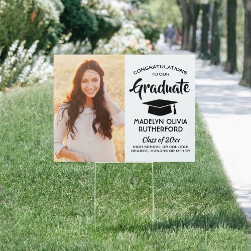 Congrats 2 Photo Black and White Graduation Yard Sign