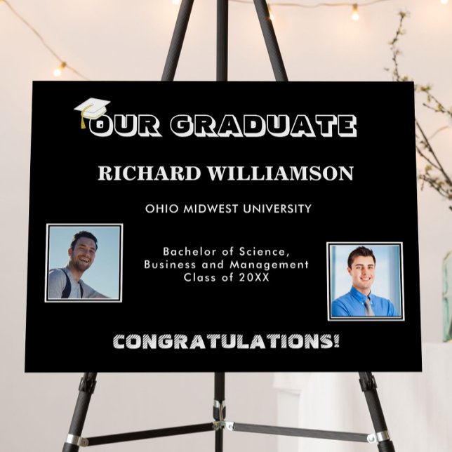 Congrats 2 Photo Black and White Modern Graduate Foam Board (Creator Uploaded)
