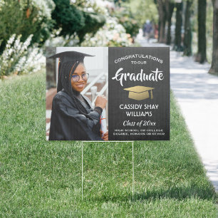 Congrats 2 Photo Chalkboard Black Gold Graduation Sign