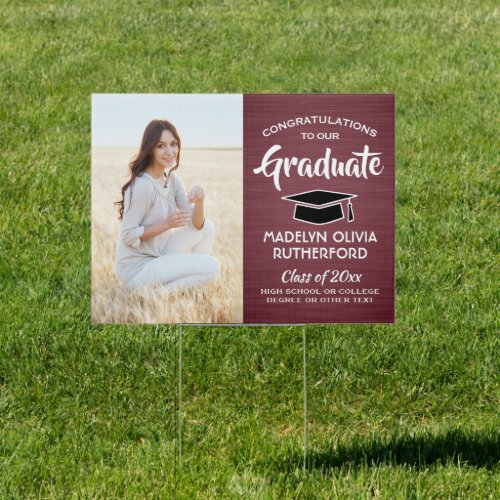 Congrats 2 Photo Maroon and White Graduation Yard Sign