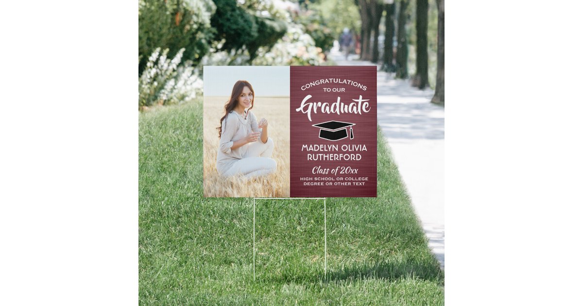 Congrats 2 Photo Maroon and White Graduation Yard Sign | Zazzle