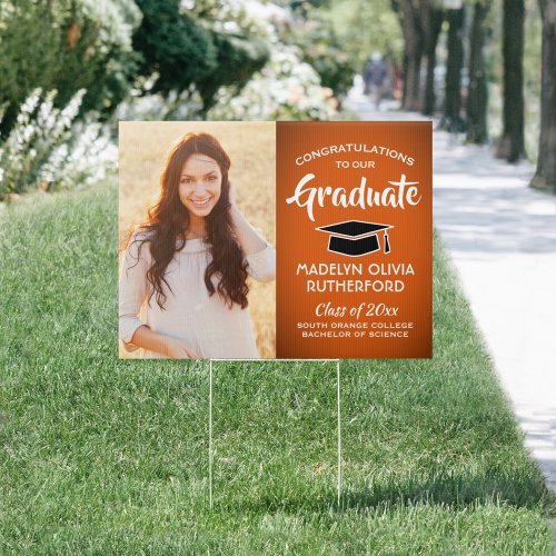 Congrats 2 Photo Orange Black  White Graduation Sign