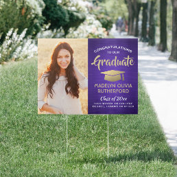 Congrats 2 Photo Purple Gold White Graduation Yard Sign