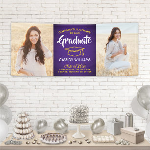 Congrats 2 Photo Purple Gold Yellow Graduation Banner