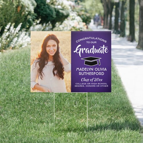 Congrats 2 Photo Purple  White Graduation Yard Sign