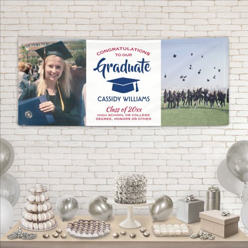 Congrats 2 Photo Red White and Blue Graduation Banner