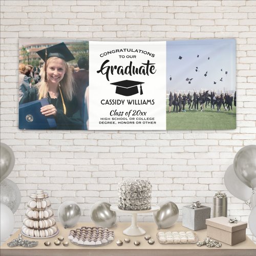 Congrats 2 Photo Simple Black and White Graduation Banner