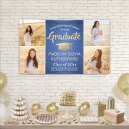 Congrats 4 Photo Blue Gold and White Graduation Banner