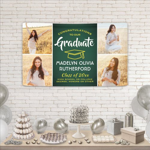 Congrats 4 Photo Green Gold Yellow Graduation Banner