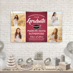 Congrats 4 Photo Red Black and White Graduation Banner