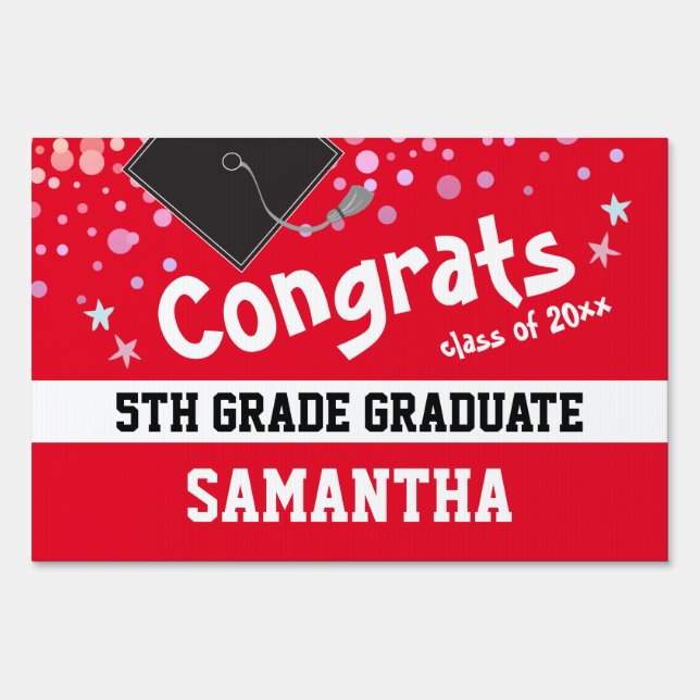 Congrats 5th Grade Graduate Confetti Red Sign (Front)