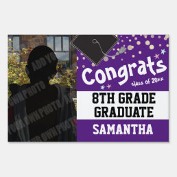 Congrats 8th Grade Graduate Confetti Photo Purple Sign