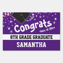 Congrats 8th Grade Graduate Confetti Purple Sign