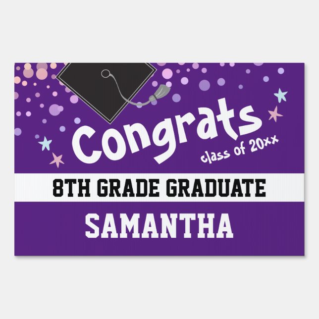 Congrats 8th Grade Graduate Confetti Purple Sign (Front)