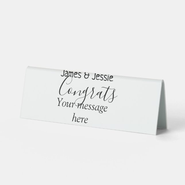 Congrats add name message wedding newly wed couple table tent (Front)