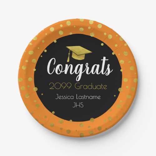Congrats Any Year Graduate Gold Confetti Paper Plates