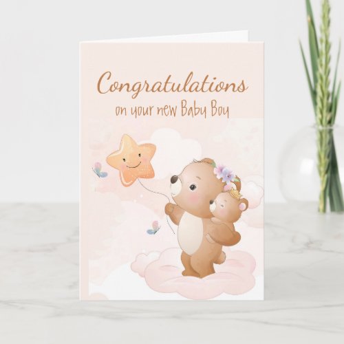 Congrats Baby Boy Fun Cute Bear Animals Parents  Card