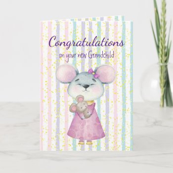 Congrats Baby Fun Cute Mouse Animal Grandchild Card by countrymousestudio at Zazzle