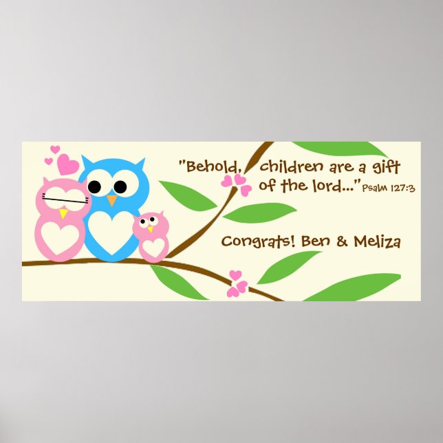 Congrats, Baby Girl Owl Baby Shower Banner Poster (Front)