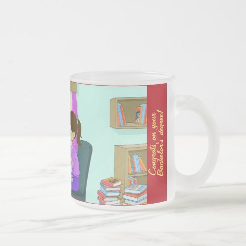 Congrats Bachelors Degree Funny Books Cute Girl Frosted Glass Coffee Mug
