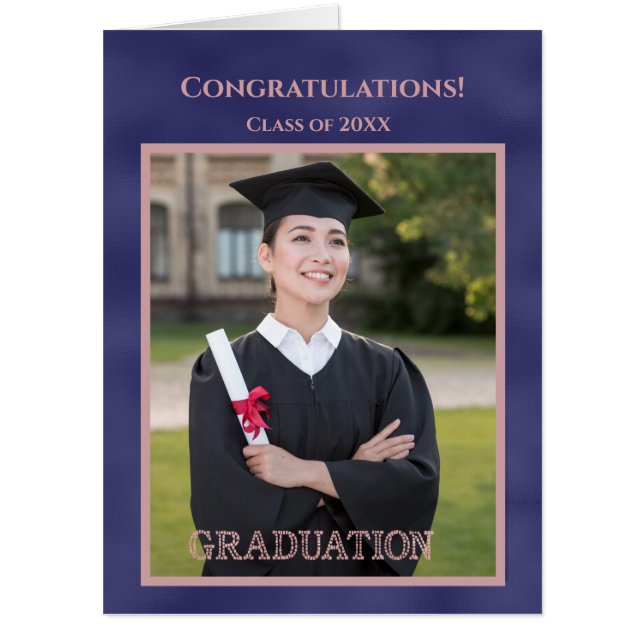 Congrats Big Oversized Photo Collage Blue Graduate Card (Front)