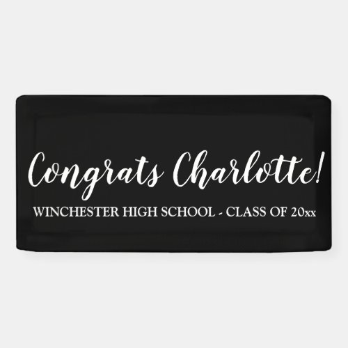 Congrats black custom script name text graduation banner