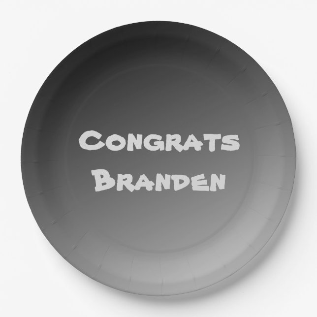 Congrats Black Gradient Paper Plates (Front)