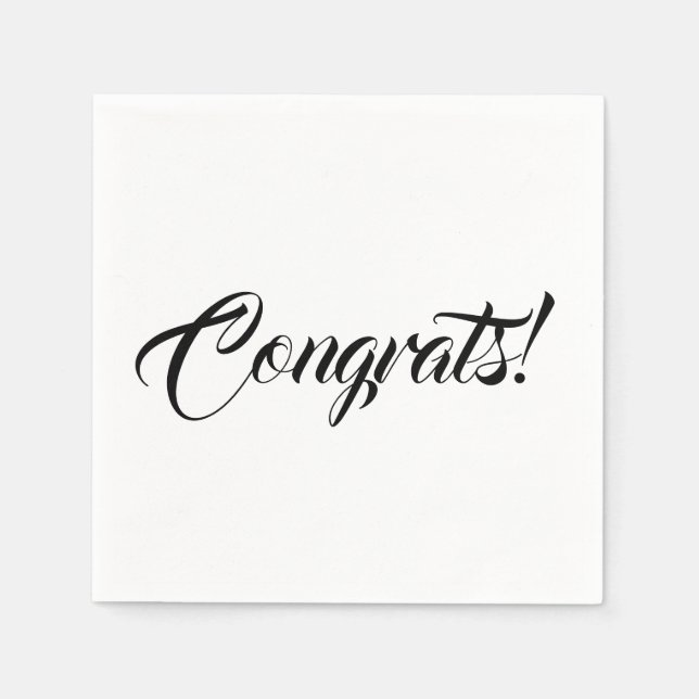Congrats black white custom script elegant minimal napkins (Front)