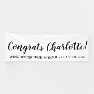 Congrats black white custom script text graduation banner