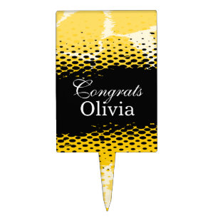Congrats black yellow animal print name cake top topper