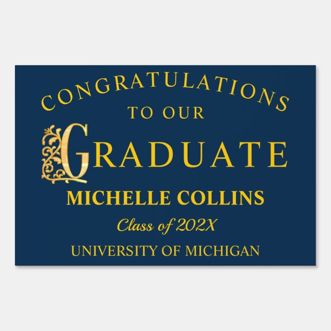 Congrats Blue and Maize Graduation Sign (Front)