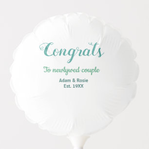 Congrats blue green wedding couple name est. year balloon