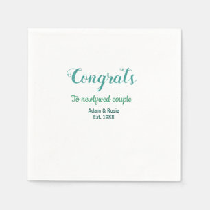 Congrats blue green wedding couple name est. year napkins