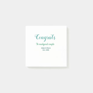 Congrats blue green wedding couple name est. year post-it notes
