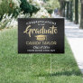 Congrats Brushed Black Gold White Graduation Yard Sign