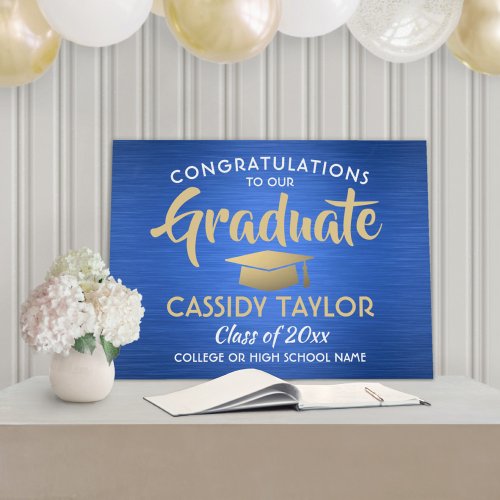 Congrats Brushed Blue Gold and White Graduation Foam Board