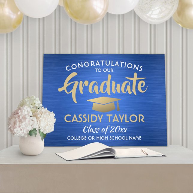 Congrats Brushed Blue Gold and White Graduation Foam Board (Creator Uploaded)