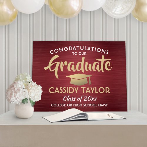 Congrats Brushed Burgundy Red and Gold Graduation Foam Board