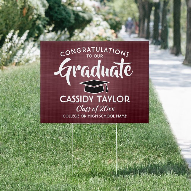 Congrats Brushed Maroon and White Graduation Yard Sign (Creator Uploaded)