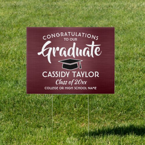 Congrats Brushed Maroon and White Graduation Yard Sign